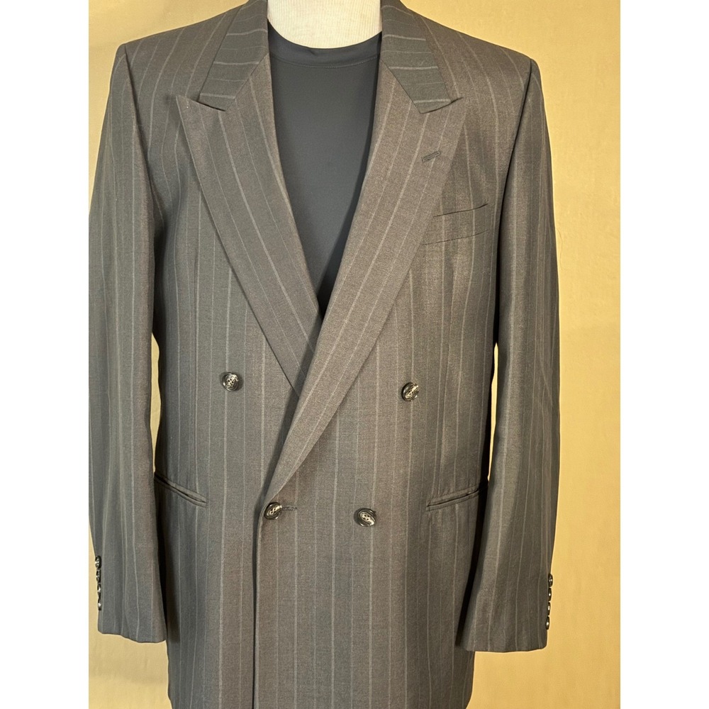 Vintage VARRA Italy Gray Striped Double Breasted Blazer Sport Coat. See Measures